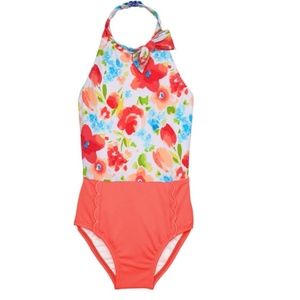 Janie & Jack: Coral Floral Halter Swimsuit